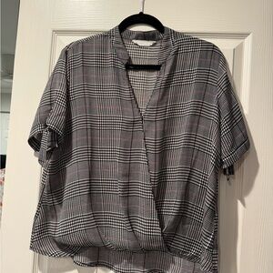 Lush Gray and Black Dolman Sleeve Blouse with Mandarin Collar